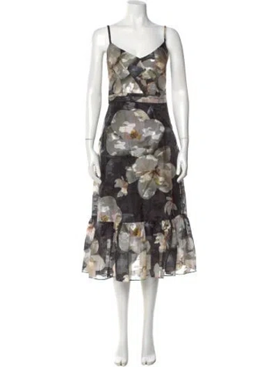 Pre-owned Marchesa Notte Floral Print Midi Length Dress In Multi