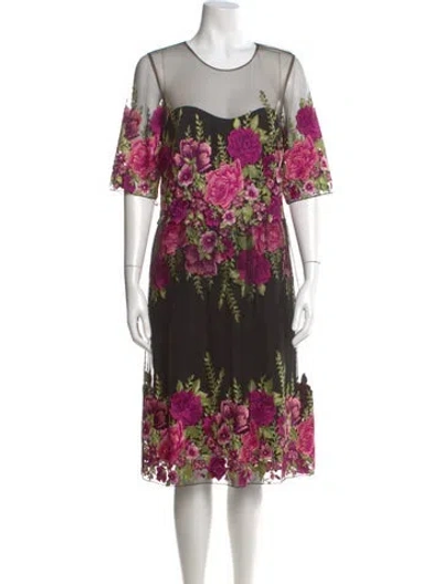 Pre-owned Marchesa Notte Floral Print Midi Length Dress In Multi