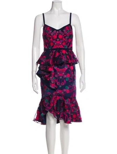 Pre-owned Marchesa Notte Floral Print Midi Length Dress In Multi