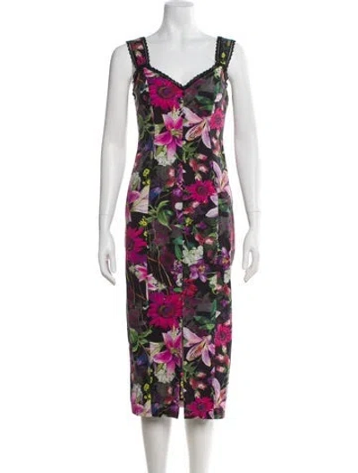 Pre-owned Marchesa Notte Floral Print Midi Length Dress In Multi