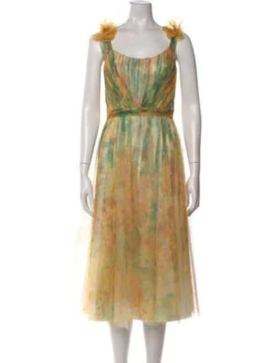 Pre-owned Marchesa Notte Floral Print Midi Length Dress In Multi