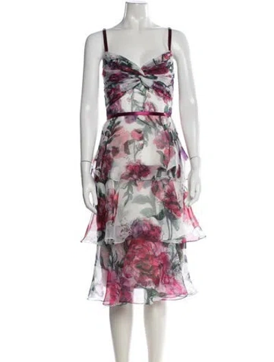 Pre-owned Marchesa Notte Floral Print Midi Length Dress In Multi