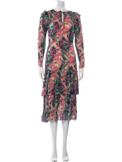 Pre-owned Marchesa Notte Floral Print Midi Length Dress In Multi