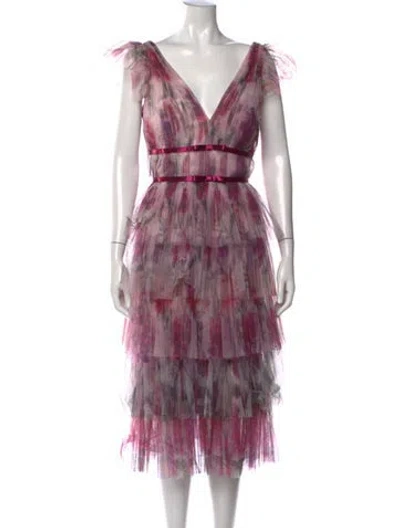 Pre-owned Marchesa Notte Floral Print Midi Length Dress In Multicolor