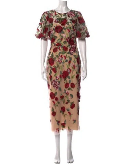 Pre-owned Marchesa Notte Floral Print Midi Length Dress In Multicolor