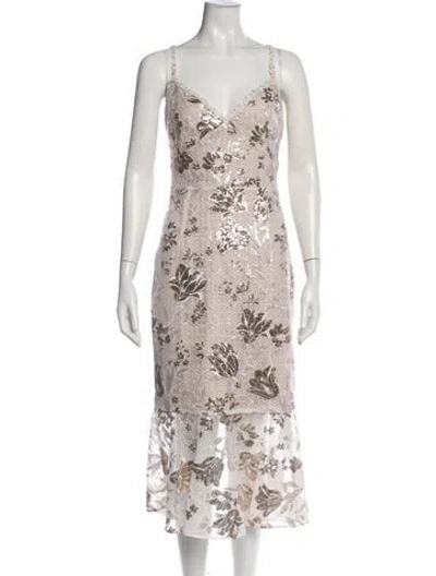 Pre-owned Marchesa Notte Floral Print Midi Length Dress In Neutral