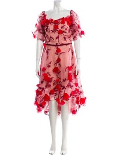 Pre-owned Marchesa Notte Floral Print Midi Length Dress In Orange