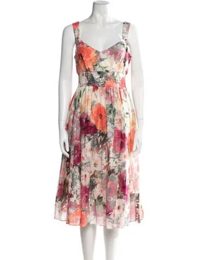 Pre-owned Marchesa Notte Floral Print Midi Length Dress In Orange