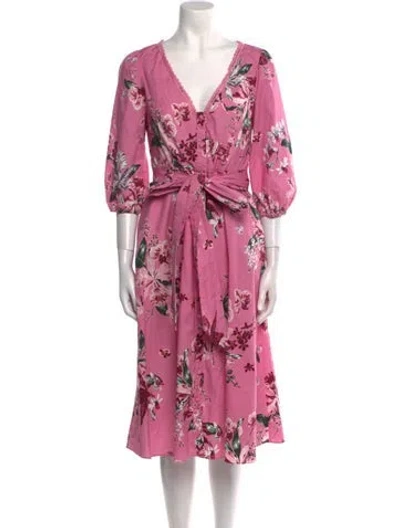 Pre-owned Marchesa Notte Floral Print Midi Length Dress In Pink