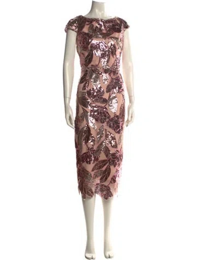 Pre-owned Marchesa Notte Floral Print Midi Length Dress In Pink