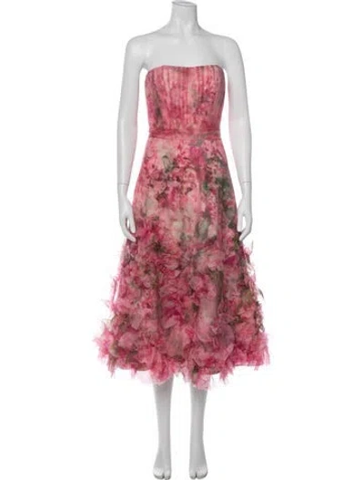 Pre-owned Marchesa Notte Floral Print Midi Length Dress In Pink