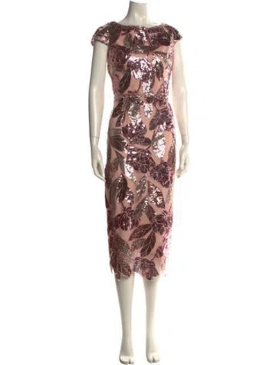 Pre-owned Marchesa Notte Floral Print Midi Length Dress In Pink