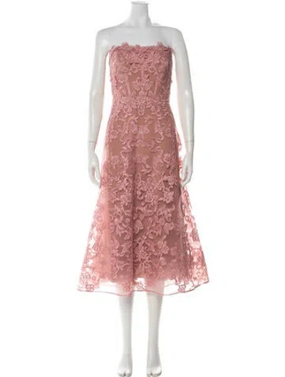Pre-owned Marchesa Notte Floral Print Midi Length Dress In Pink