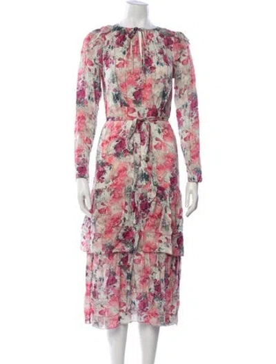 Pre-owned Marchesa Notte Floral Print Midi Length Dress In Pink