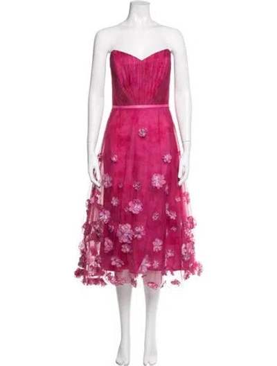 Pre-owned Marchesa Notte Floral Print Midi Length Dress In Pink