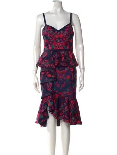 Pre-owned Marchesa Notte Floral Print Midi Length Dress In Pink