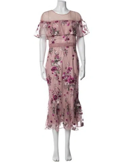Pre-owned Marchesa Notte Floral Print Midi Length Dress In Pink