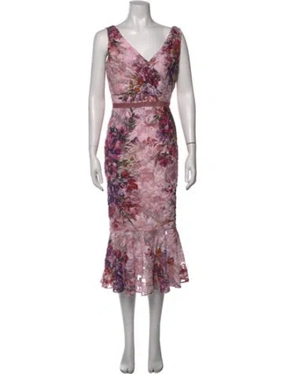 Pre-owned Marchesa Notte Floral Print Midi Length Dress In Pink