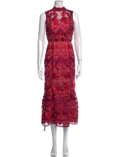 Pre-owned Marchesa Notte Floral Print Midi Length Dress In Pink