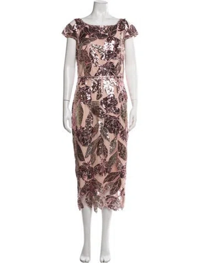 Pre-owned Marchesa Notte Floral Print Midi Length Dress In Pink