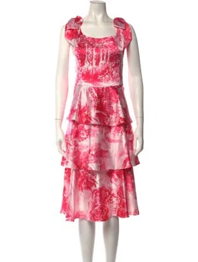 Pre-owned Marchesa Notte Floral Print Midi Length Dress In Pink
