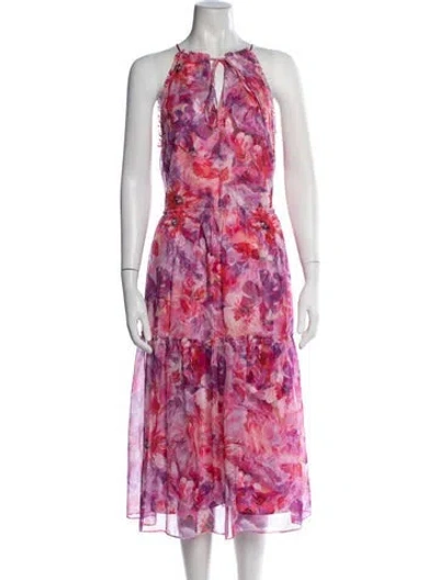Pre-owned Marchesa Notte Floral Print Midi Length Dress In Pink