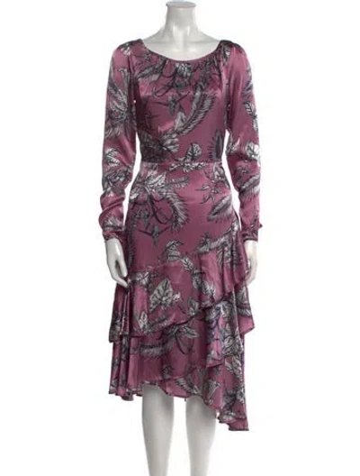 Pre-owned Marchesa Notte Floral Print Midi Length Dress In Purple