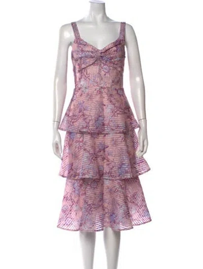 Pre-owned Marchesa Notte Floral Print Midi Length Dress In Purple