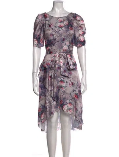 Pre-owned Marchesa Notte Floral Print Midi Length Dress In Purple