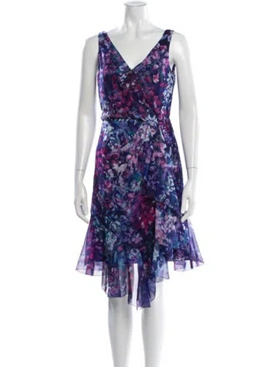 Pre-owned Marchesa Notte Floral Print Midi Length Dress In Purple