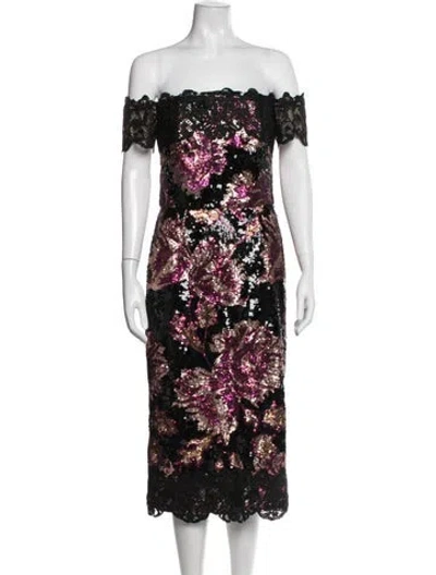 Pre-owned Marchesa Notte Floral Print Midi Length Dress In Purple