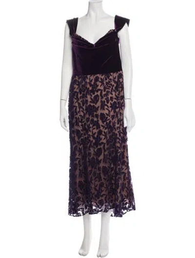 Pre-owned Marchesa Notte Floral Print Midi Length Dress In Purple