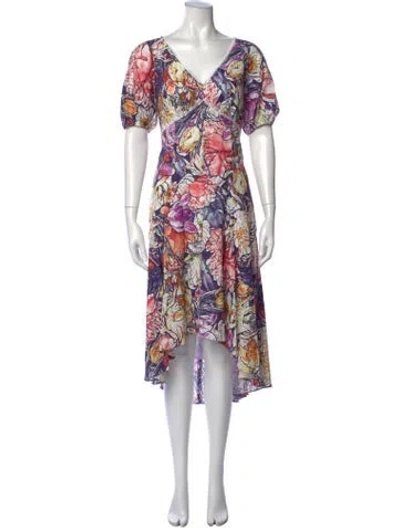 Pre-owned Marchesa Notte Floral Print Midi Length Dress In Purple