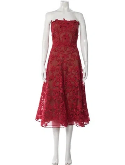 Pre-owned Marchesa Notte Floral Print Midi Length Dress In Red