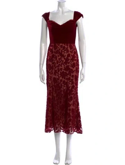 Pre-owned Marchesa Notte Floral Print Midi Length Dress In Red
