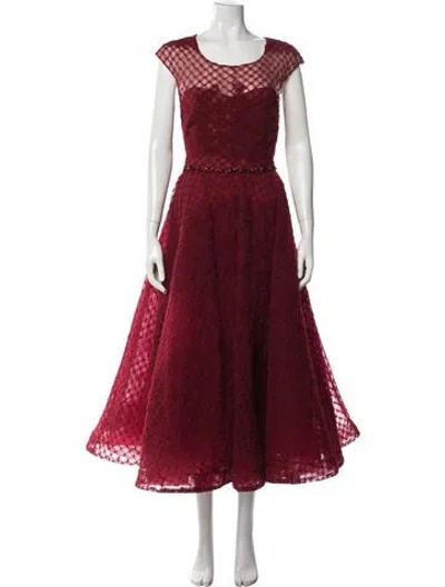Pre-owned Marchesa Notte Floral Print Midi Length Dress In Red