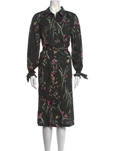 Pre-owned Marchesa Notte Floral Print Midi Length Dress W/ Tags In Black