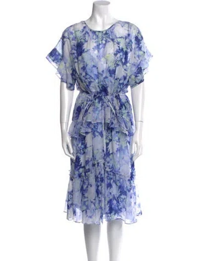 Pre-owned Marchesa Notte Floral Print Midi Length Dress W/ Tags In Blue