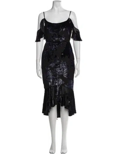 Pre-owned Marchesa Notte Floral Print Midi Length Dress W/ Tags In Blue