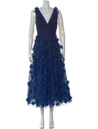 Pre-owned Marchesa Notte Floral Print Midi Length Dress W/ Tags In Blue