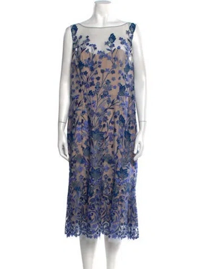 Pre-owned Marchesa Notte Floral Print Midi Length Dress W/ Tags In Blue
