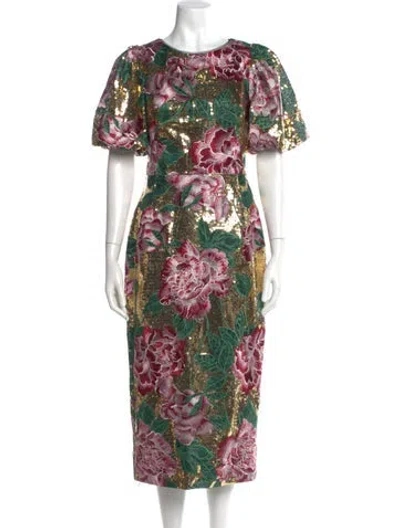 Pre-owned Marchesa Notte Floral Print Midi Length Dress W/ Tags In Multi