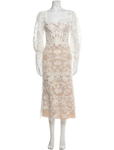 Pre-owned Marchesa Notte Floral Print Midi Length Dress W/ Tags In Multi