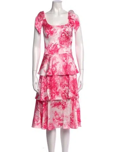 Pre-owned Marchesa Notte Floral Print Midi Length Dress W/ Tags In Pink