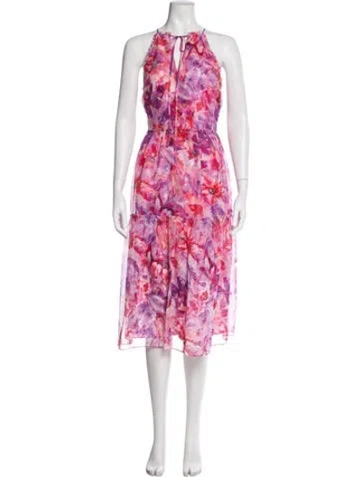 Pre-owned Marchesa Notte Floral Print Midi Length Dress W/ Tags In Pink