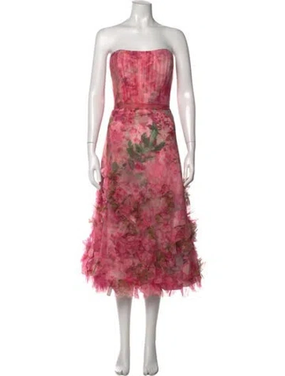 Pre-owned Marchesa Notte Floral Print Midi Length Dress W/ Tags In Pink