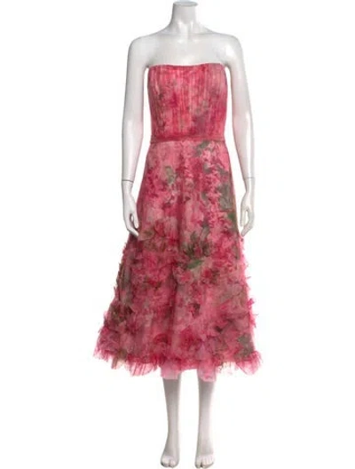 Pre-owned Marchesa Notte Floral Print Midi Length Dress W/ Tags In Pink