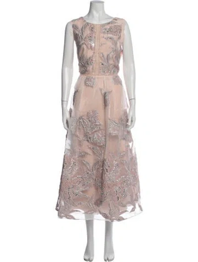 Pre-owned Marchesa Notte Floral Print Midi Length Dress W/ Tags In Pink