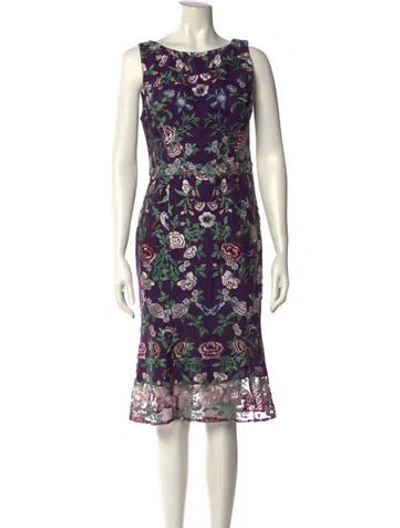 Pre-owned Marchesa Notte Floral Print Midi Length Dress W/ Tags In Purple