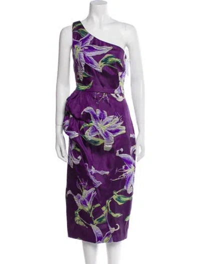 Pre-owned Marchesa Notte Floral Print Midi Length Dress W/ Tags In Purple